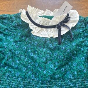 Janie and Jack Green Floral Dress with White Ruffle Collar